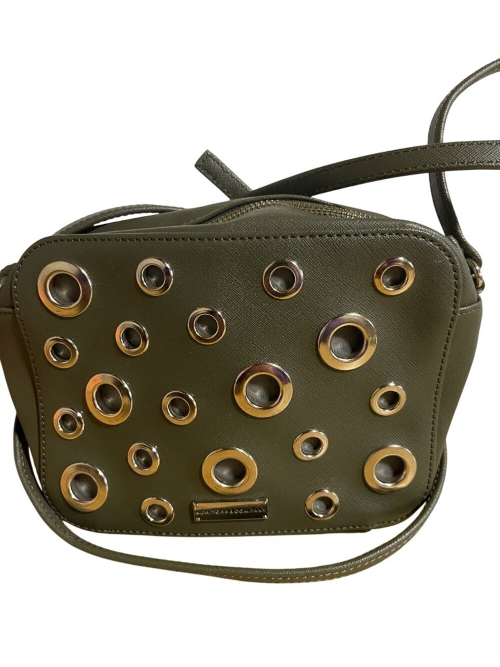 New York Company Olive Green Faux Leather Crossbody Bag Grommet Studded Eyelet